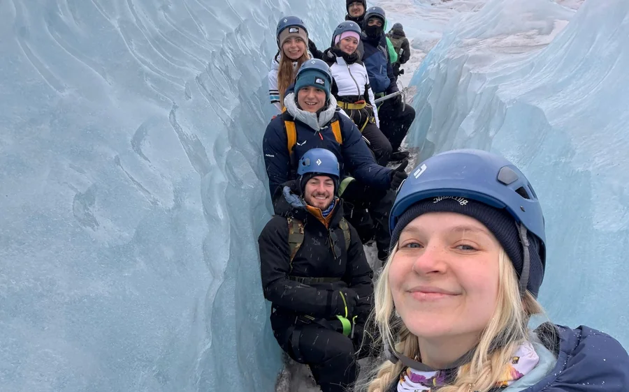 A blue ice cave inside Vatnajökull glacier in Iceland