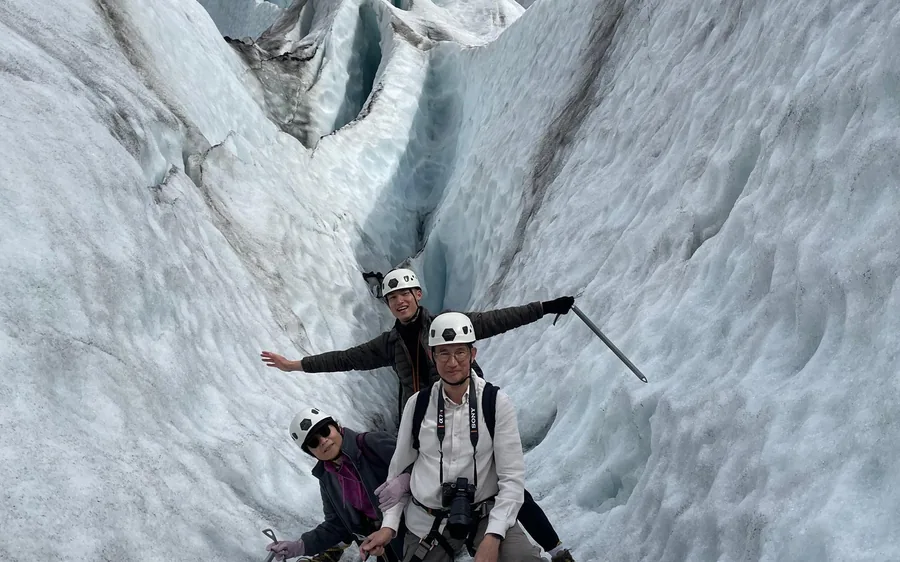 A very small group in crampons on the ice at Skaftafell